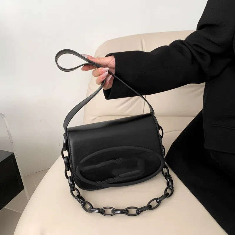 2024 New Trendy Niche Dingdang Black Small Square Soft Leather Handbag Stylish Versatile Shoulder Underarm Women's Bag