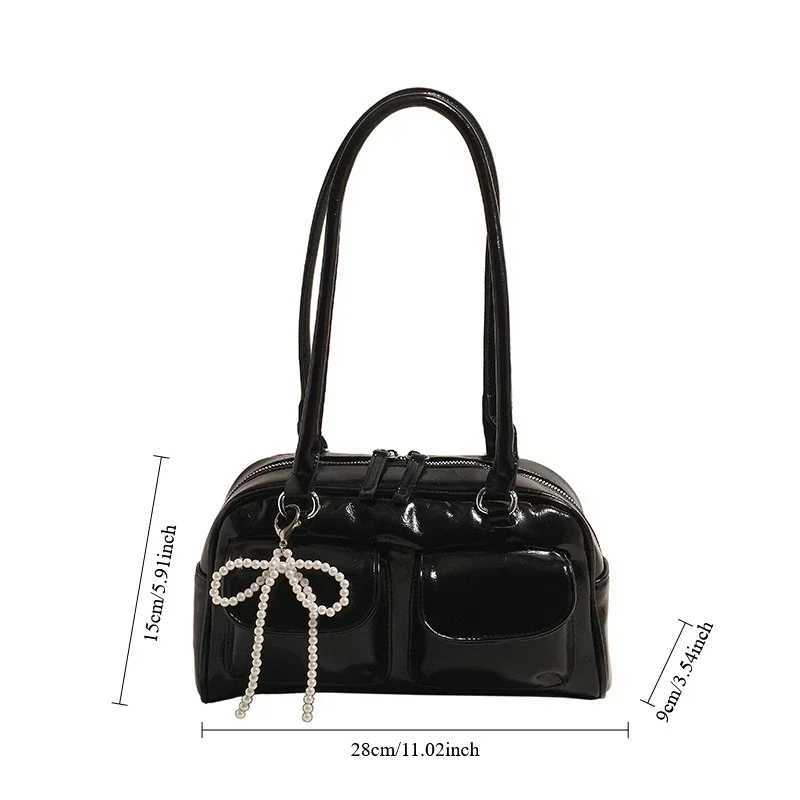 Red Pear Bow Fi Glossy PU Shoulder Bags Fi Versatile Hand Bags 2024 Hot Sale Bags for Women Bolsas Femininas XJ250605