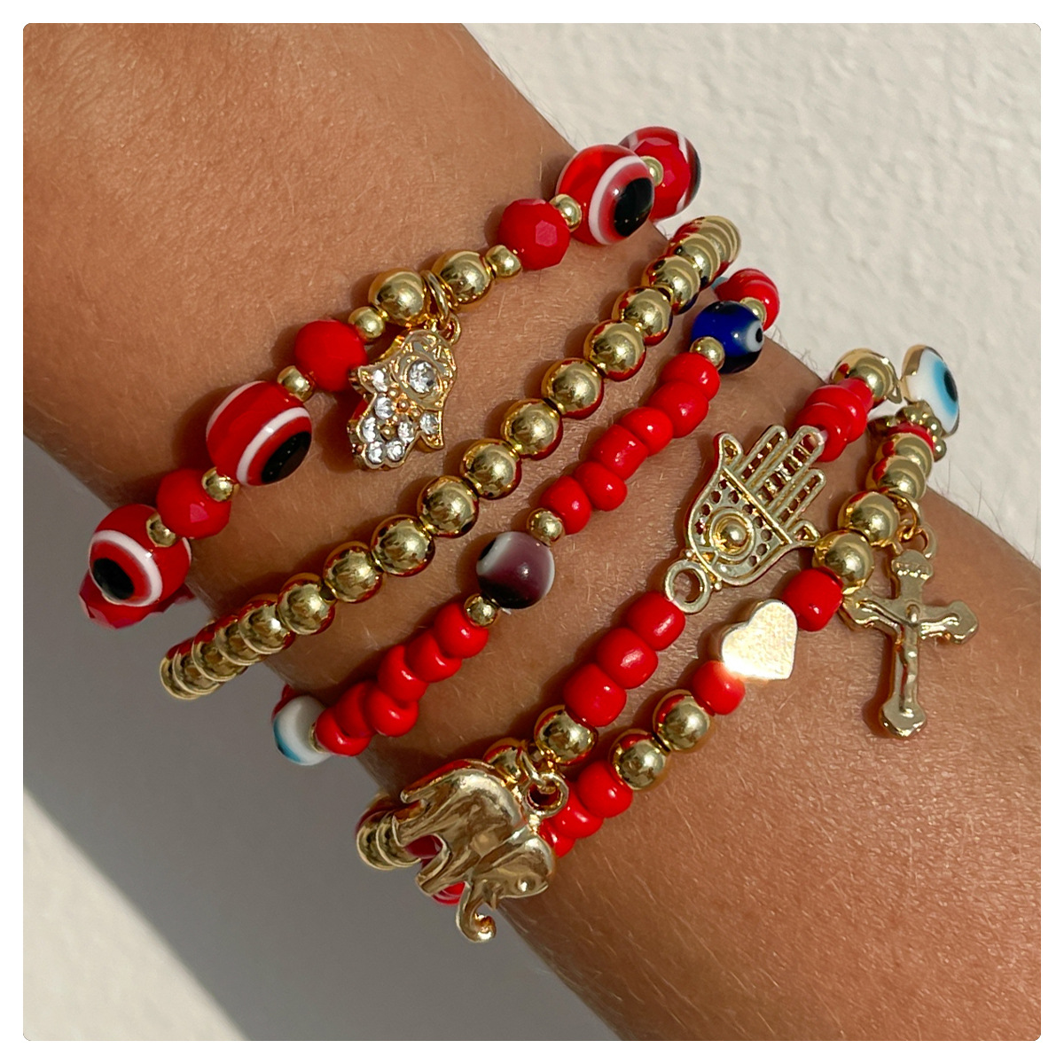 Bohemian Vacation Beaded Bracelet Set Colorful Beads and Pearl Cross Fashion Accessories for Women Gift