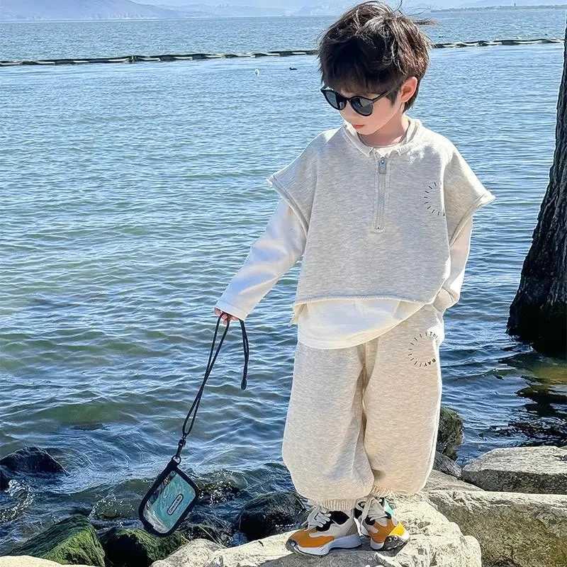 Boys Clothing Set New Childrens Spring Pullover Foreigner Sports Set Boys Korean Edition Handsome 3 Piece Set R250605