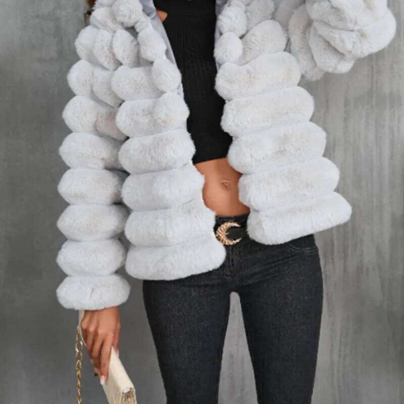 S-3XL Light Winter Warm Open Slim Plush Jacket Women 3D Striped Faux Fur Cardigan Ladies Thick Short Coat