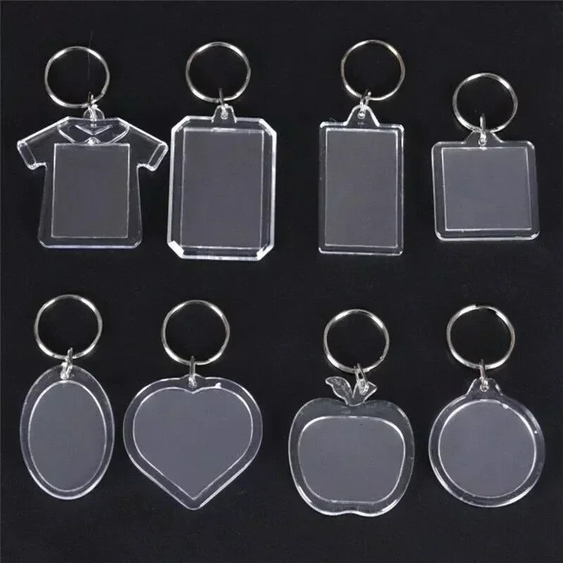 5/50pcs Transparent Rectangle Blank Clear Acrylic Insert Po Picture Frame Keyring Keychain DIY Split Ring Key Chain Gifts 250605