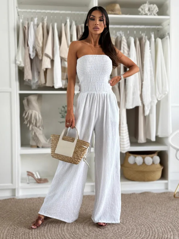 Dress Women Fashion Summer Latest Style Elegant Solid Color Sleeveless Backless Slim Fit Pleated Strapless Jumpsuit for 250604