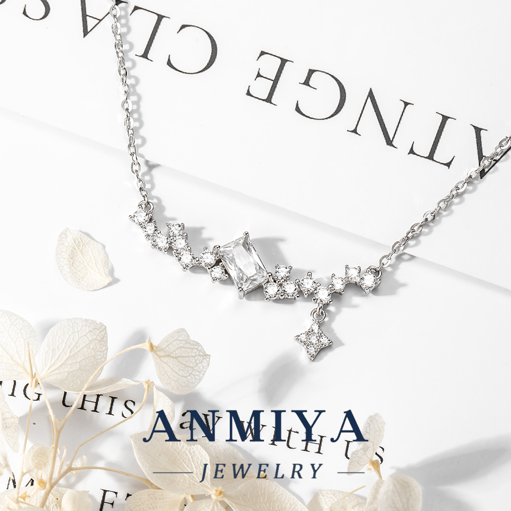 Geometric Silver Jewelry Multi Zircon Design Together, 925 Chain Necklace for Modern Minimalist Wear