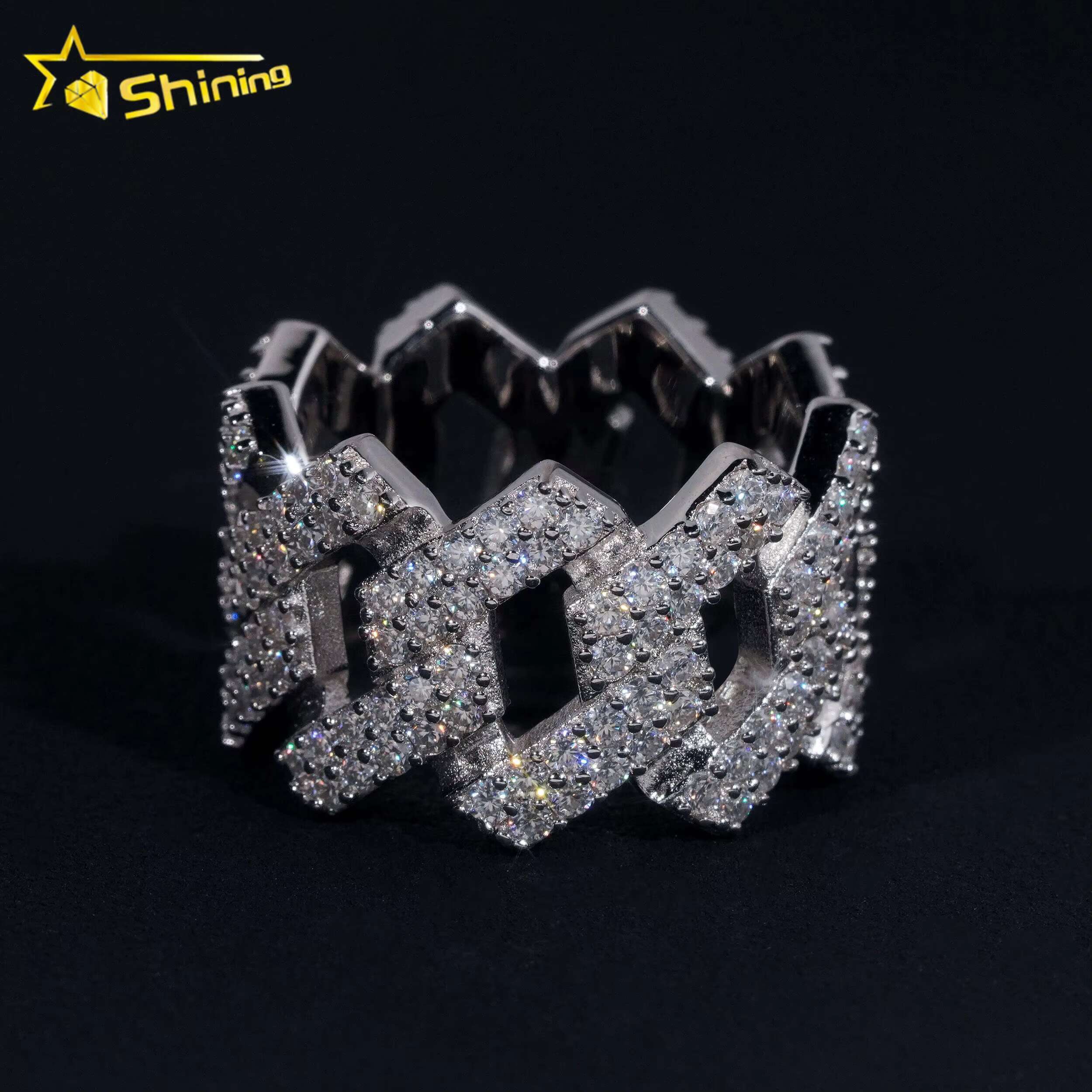 Hip Hop Style Pass Diamond Tester Hip Hop Jewelry 925 Silver Fully Iced Eternity VVS Diamond Moissanite Iced Out Cuban Ring