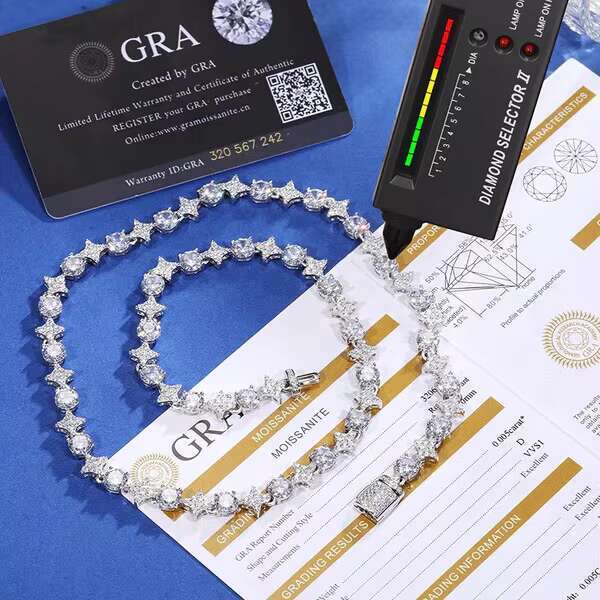 S925 Sterling Silver Round Cutting Moissanite Stars Necklace Shinny Universal Hip Hop Jewelry for Men and Women Exquisite Gift