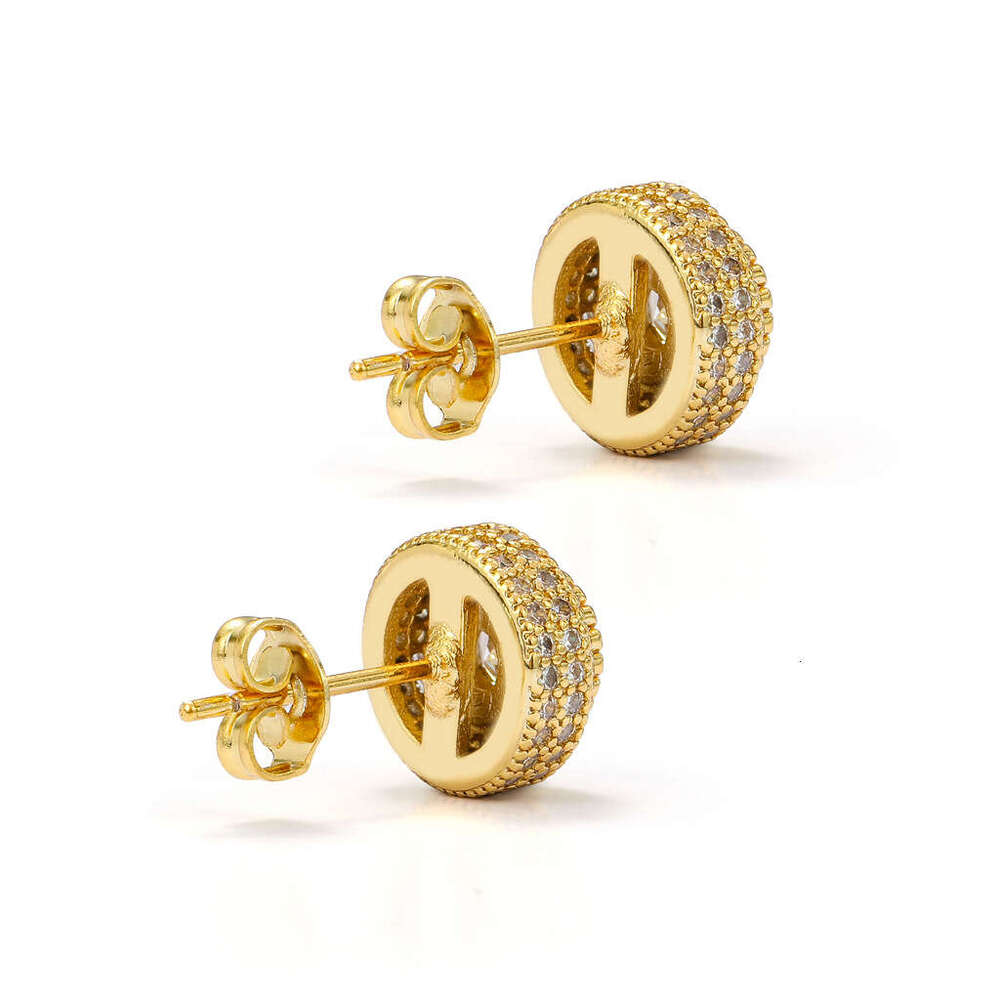 DHGADGETS Hip Hop Gold Plated Round Zircon Stud Earrings for Women Fashion Bling Jewelry