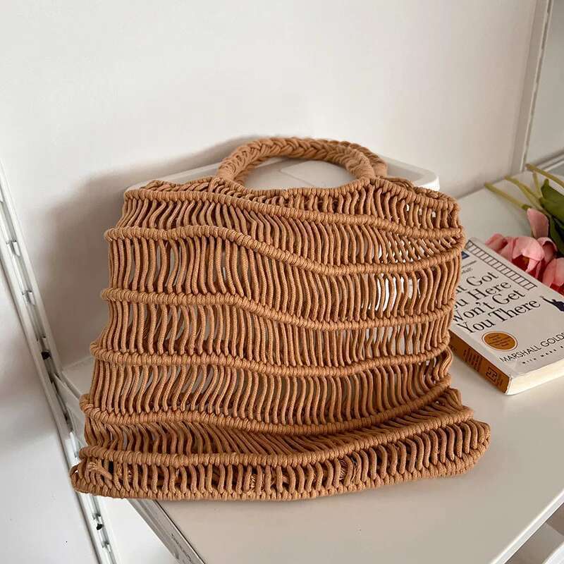 NEW Elegant Straw Woven Shoulder Hobo Purses Fishing Net Handmade Beach Travel Handbag 2023 Summer Shopper Grocery Bags