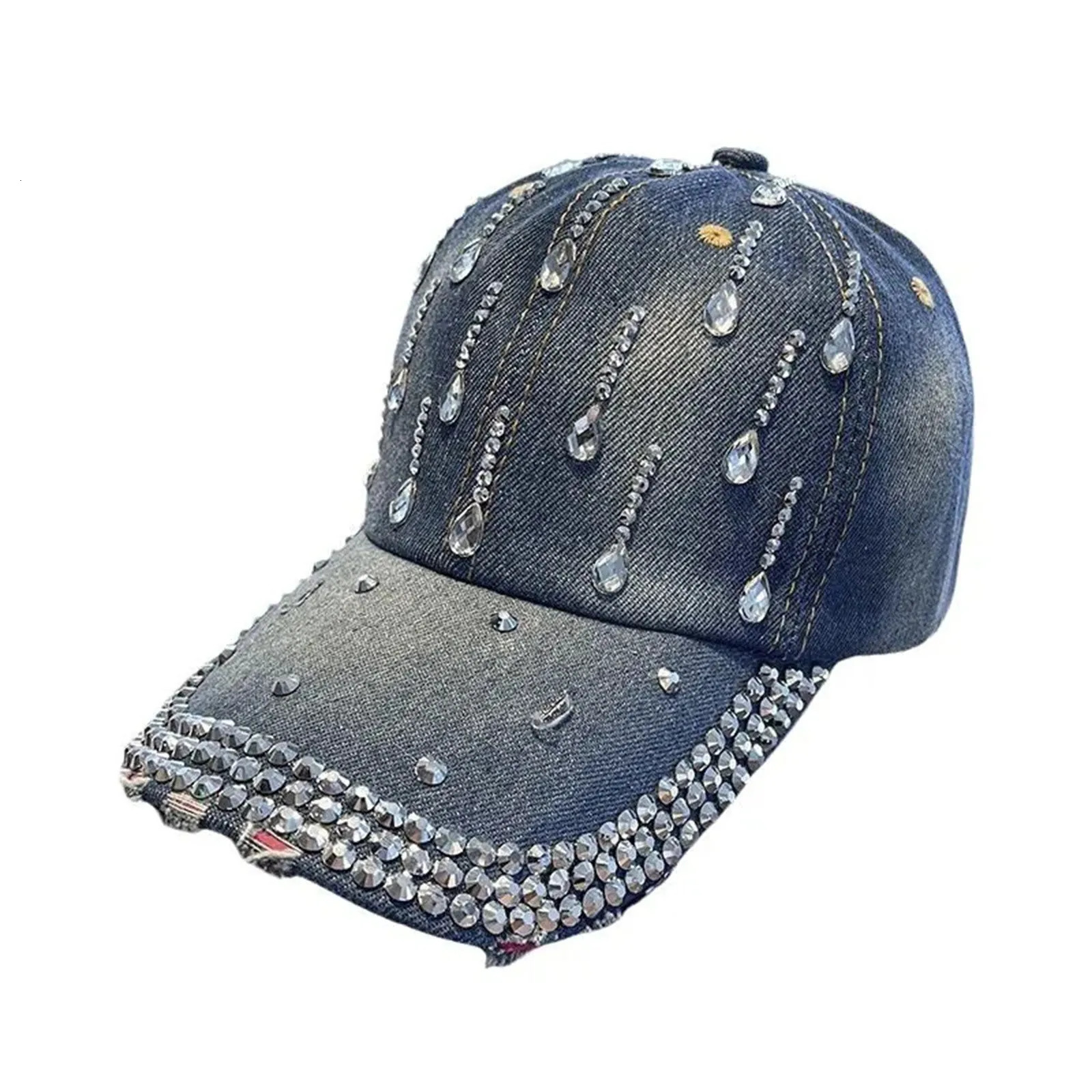 2025 Summer WomenS Denim Diamond Baseball Cap Casual Fashion Duckbill Cap Sun Hat Strap Adjustable 250603