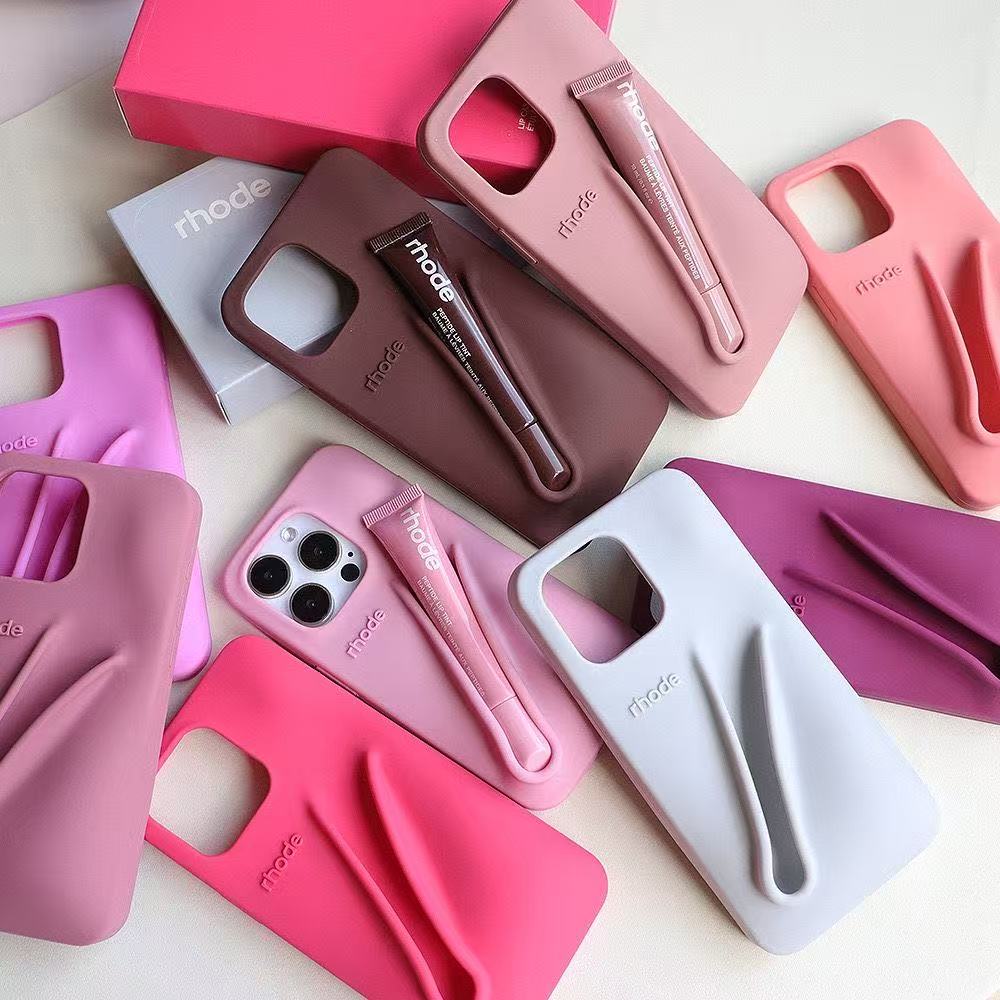 RHODE Soft Silicone Case For iPhone 16 15 14 Plus 13 12 11 Pro Max 16E Lipstick Portable Lip Gloss Holder INS Hot Cover With Box