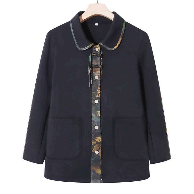 Windbreak 2024 Retro Autumn Casual Elegant 40-50 Year Women's Loose Printed Zipper Plus Size Jacket