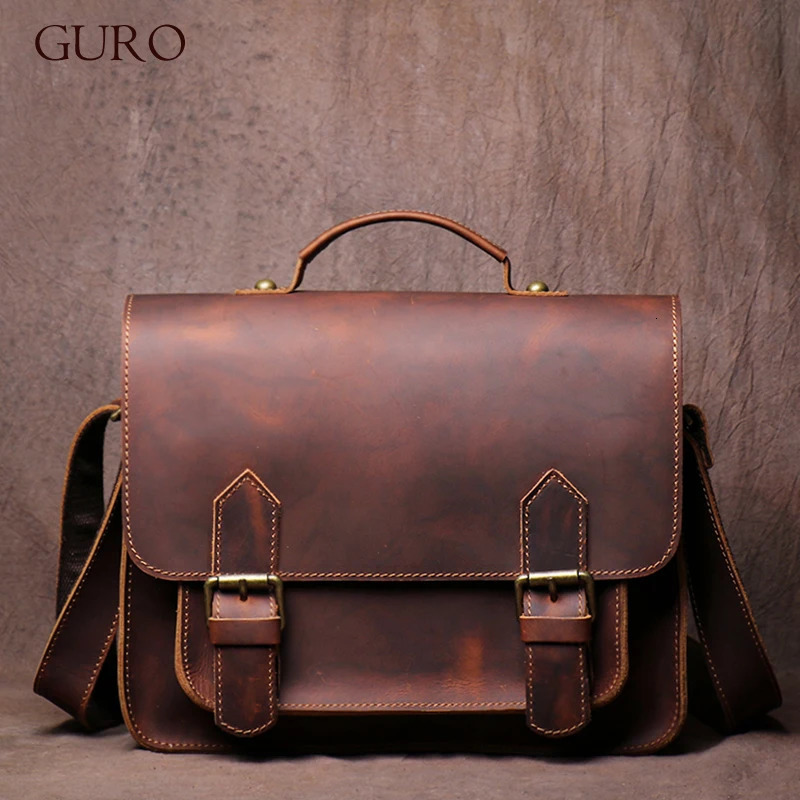 GURO Retro Real Leather Messenger Bags Men and Women Shoulder Bag Natural Cowhide Crossbody Casual Handbag Cambridge Bags 250603