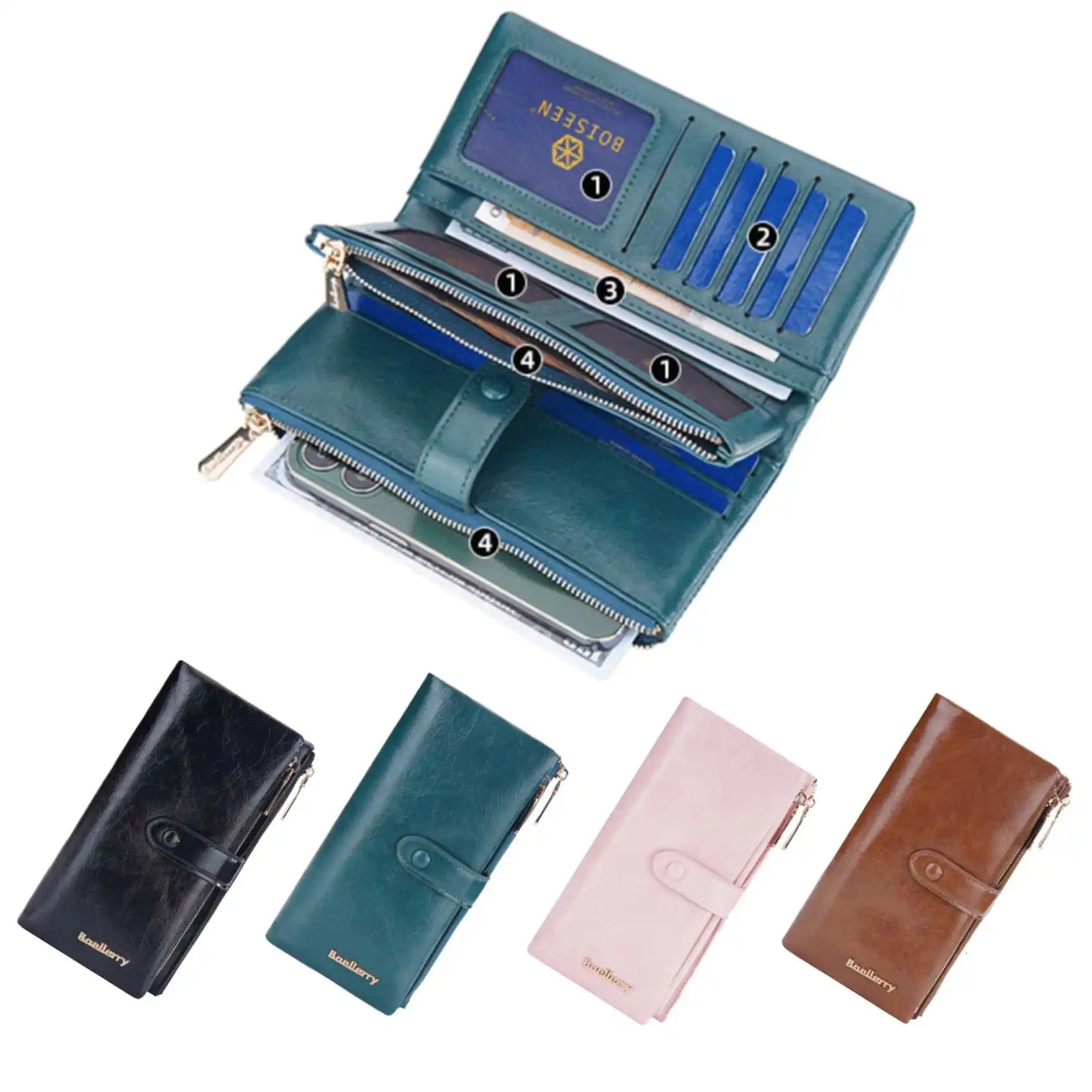 Oil Wax Leather Womens Long Wallet With Double Zipper Buckle Large Capacity Clutch Bag MultiCard Holder 250605