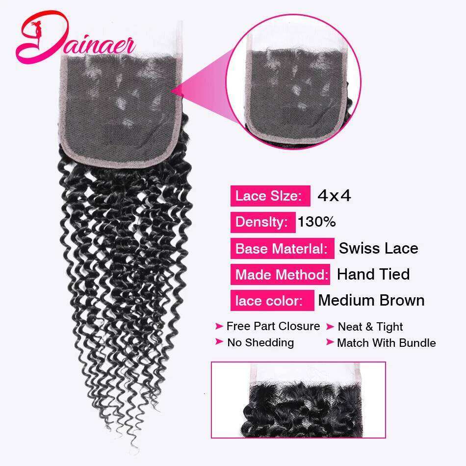 Mongolian Afro Kinky Extension Human Hair 4X4 Natural Color Remy Curly Bundles With Closure