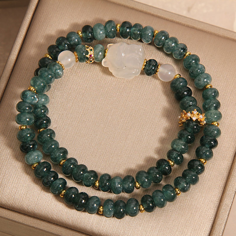 Natural Jadeite Abacus Bangle - Elegant Womens Crystal Double Ring Bracelet