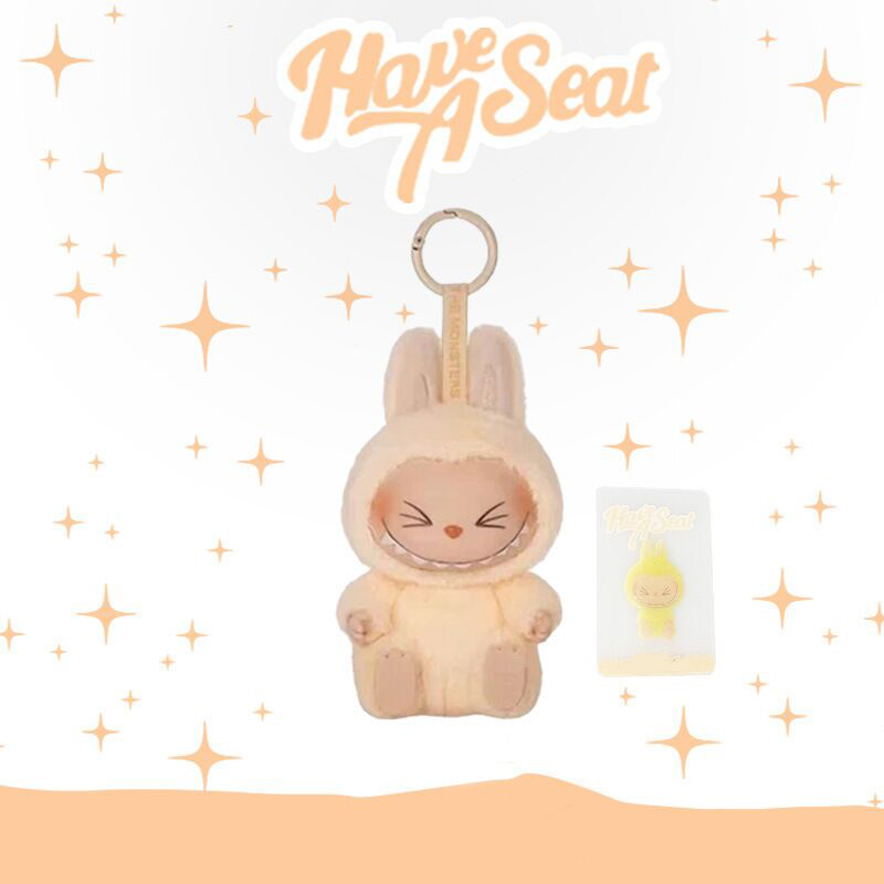 Free shipping Labubu keychain monsters anime figure pendant ring have a seat series pvc plush doll key chain toy aron blind box lovely women bag charm
