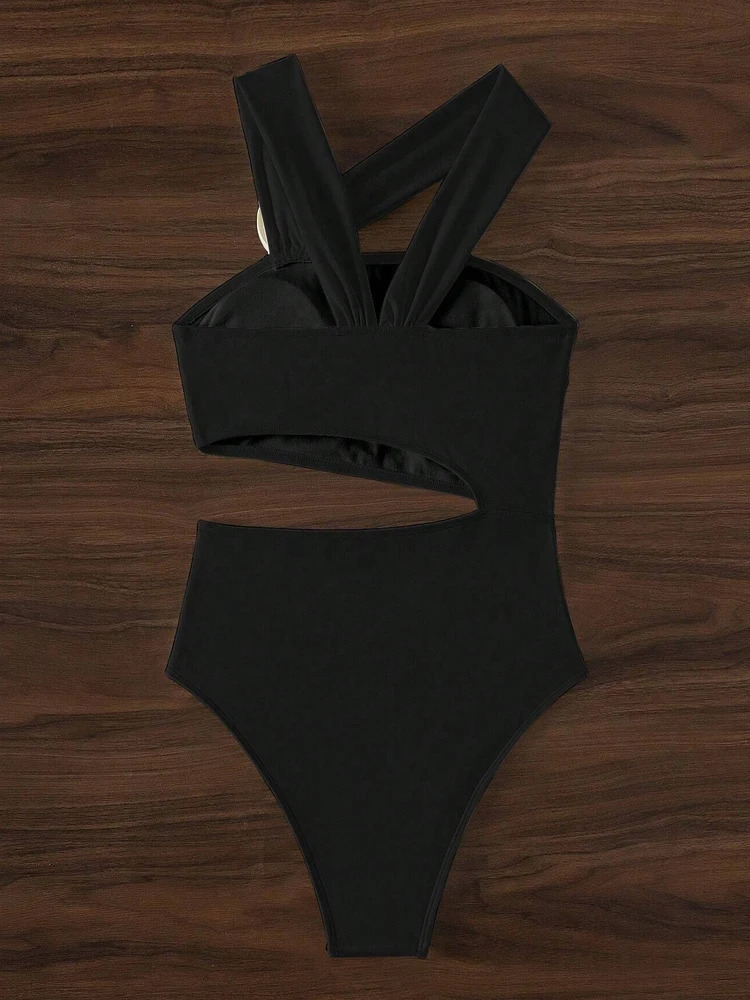 Vigoashely Solid Oneshoulder Swimwear Women Sexy Push UP Hollow One Piece Swimsuit Monokini Summer Beach Lady Bathing Suit 250604