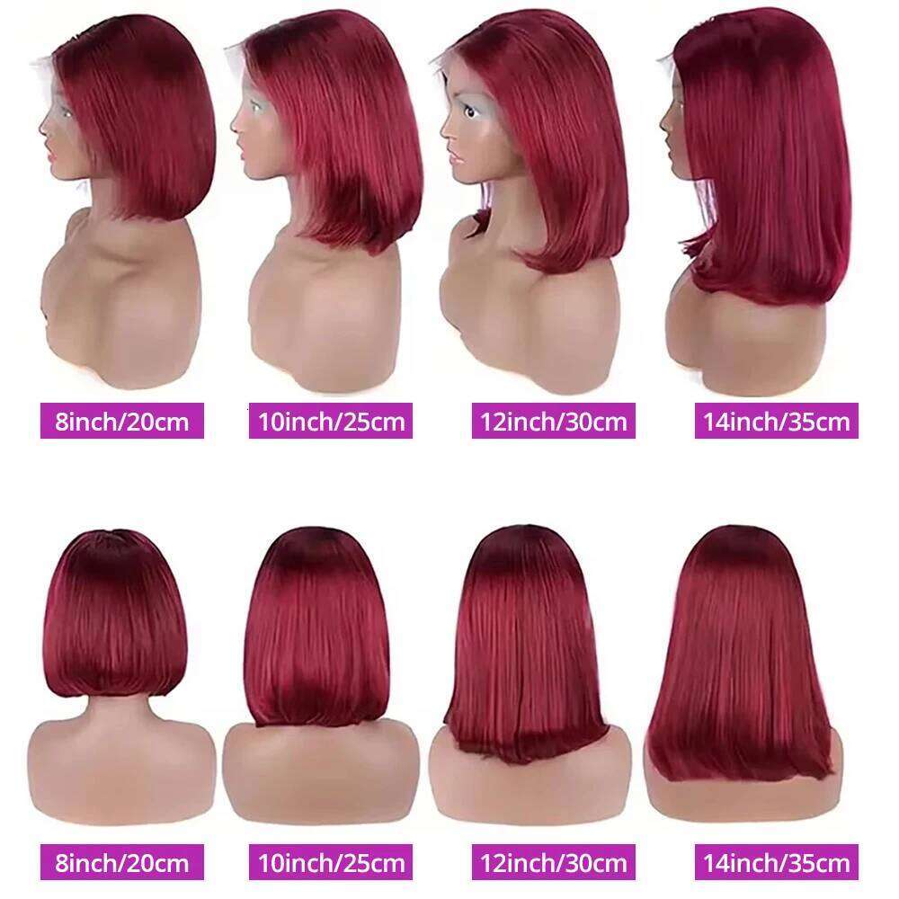 99J Bury Short Bob Human Hair 13x4 Lace Front Wig Brazilian Straight Red Color 7x5 Glueless Wigs Ready to Wear For Women