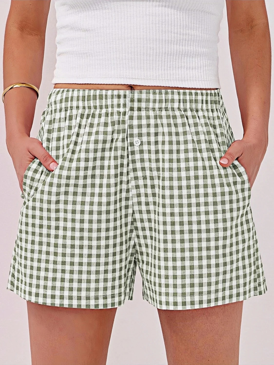 Summer Womens Casual High Waist Loose Wide Leg Retro Plaid Short Comfortable Fashionable Ladies Pants 250604