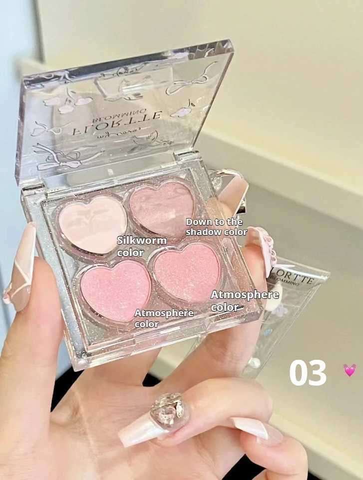 FLORTTE Love Series Eyeshadow 4-color Matte Powder Fine Shimmer Multi-purpose Portable Palette Highlight Blusher Brightening W250605