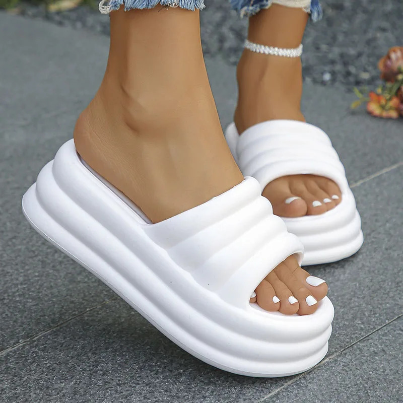 Chunky Platform Slippers for Women 2024 Summer Comfort Soft Sole Beach Shoes Slides Woman Thick Bottom Non-Slip Sandals Ladies 250605