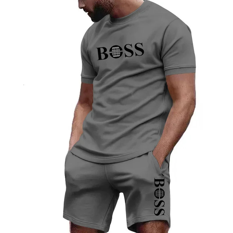 Mens two-piece sportswear short sleeved T-shirt and pants running and fitness sportswear big discount summer 250605