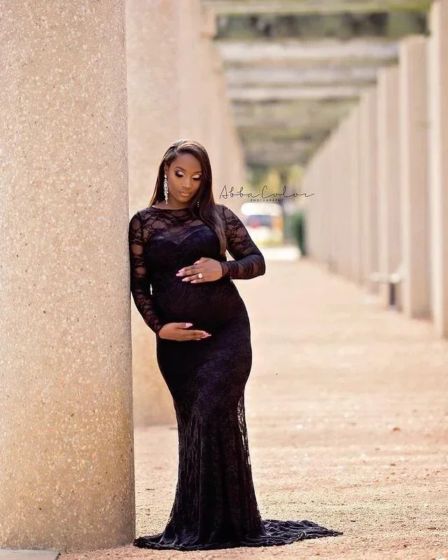 Lace Sexy Maternity Pography Dresses Boat Neck Pregnancy Shoot Dress With Long Train Women Maxi Maternity Gown Po Props 250530
