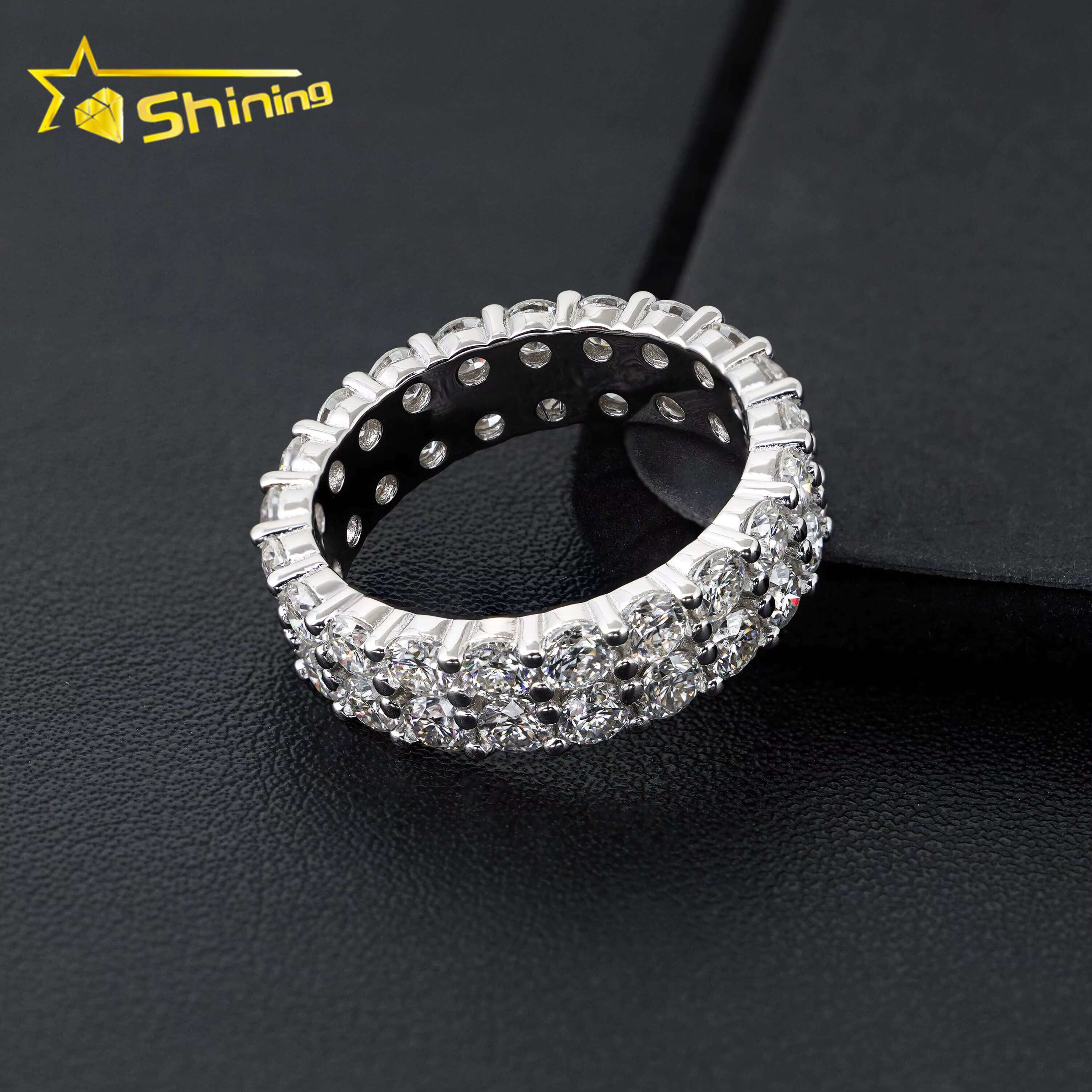 GRA Certificated 925 Sterling Silver 2rows Design Eternity VVS Moissanite Ring Custom Women Wedding Engagement Band Rings