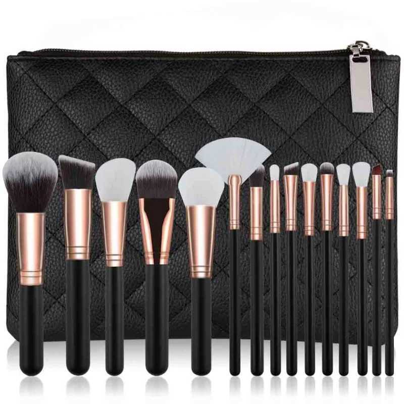 15 Makeup Brush Set Rose Gold Brush Set Black Fiber Bristles Wooden Handle Makeup Tools with New Brush BagW250605