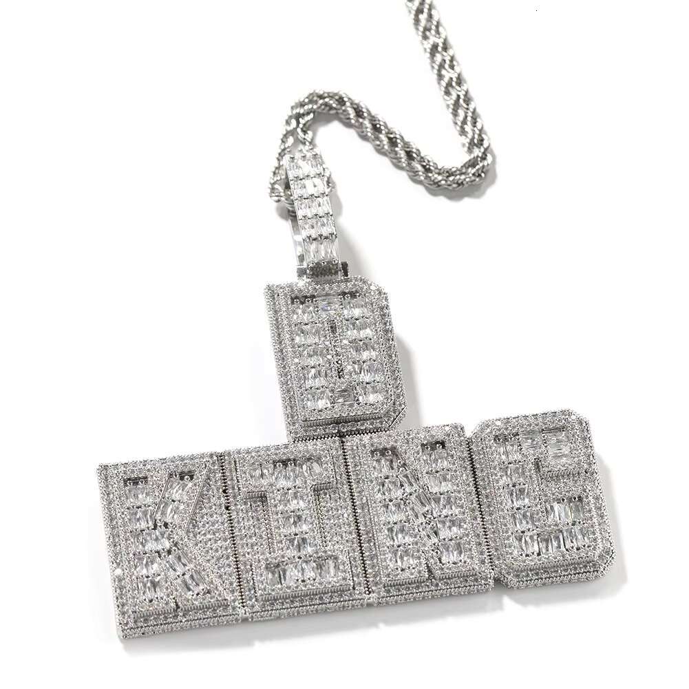 Hip-hop Customized Name CEO Pendant Necklace with Baggot Box Alphabet 5A Fashion Ice Flash Diamond Inlaid 925 Silver Rope Chain