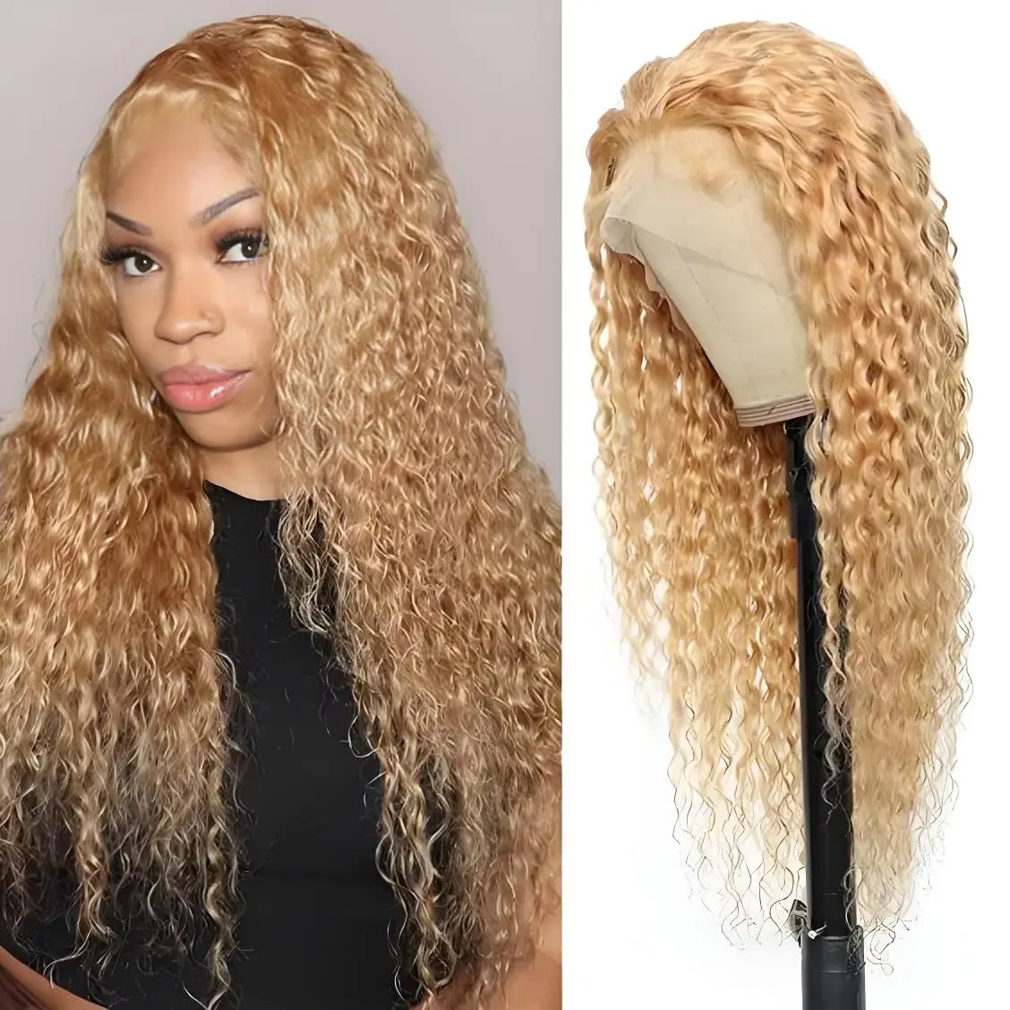 36 Inch Honey Blonde Wig Human Hair 13x6 Hd Lace Deep Wave Frontal Wigs Colored Curly Wigs Pre Plucked For Women Synthetic