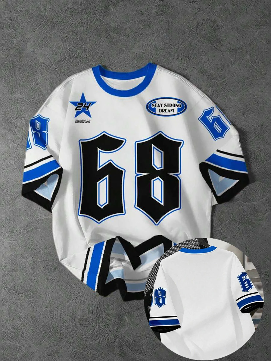 Summer mens casual simple classic sports stripe pattern size 68 and side printed round neck short sleeved Tshirt 250605