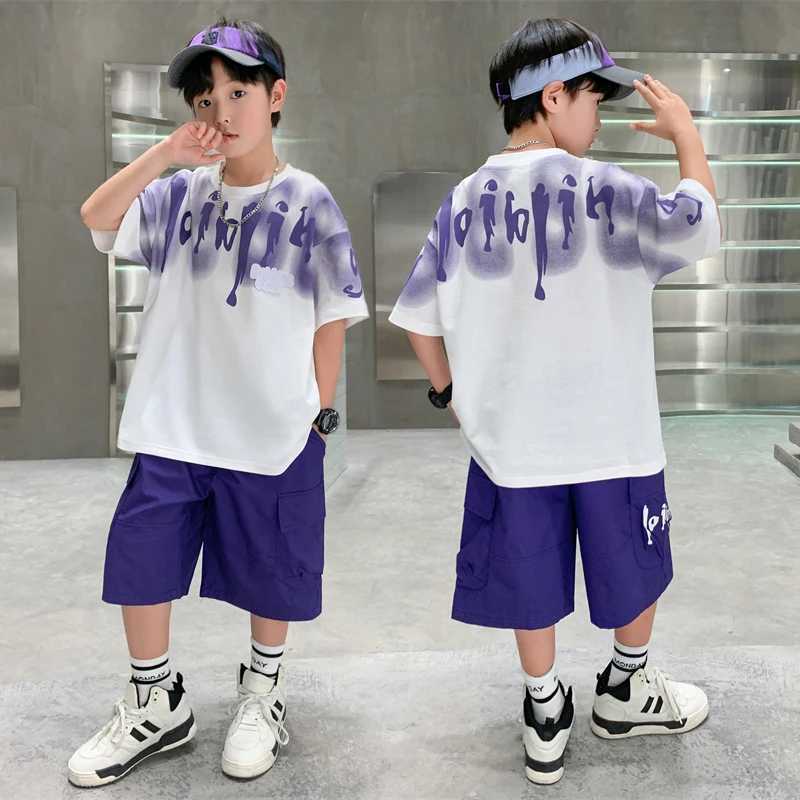 Stylish Tween Boys Clothes Set Summer Kids Sport Short Sleeve T-shirt Shorts 2 Pieces Suit Teens Child Outfit with Letter Print R250605