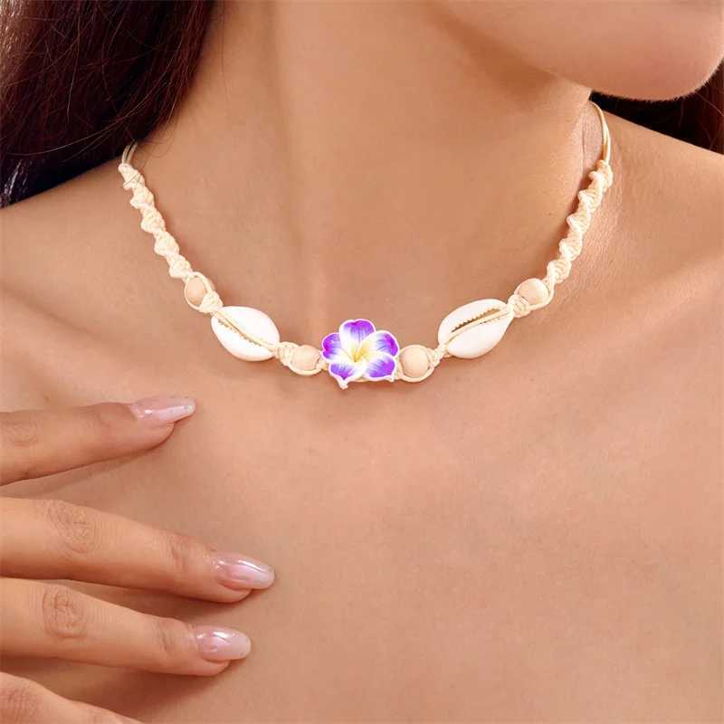 Bohemia Sea Shell Choker Necklace For Women Fashion Summer Sweet Flower Pendant Hand-woven Rope Neck Chain Jewelry Accessory XJ250604