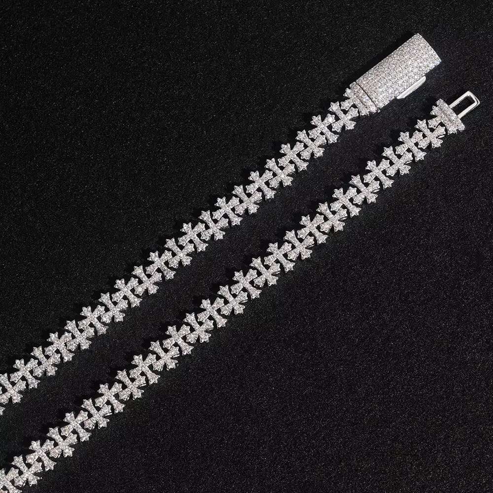 Moissanite 8mm 925 Silver Cross Chain VVS Moissanite Cuban Chain Rap Hip Hop Diamond Necklace Mens and Womens Rock Jewelry