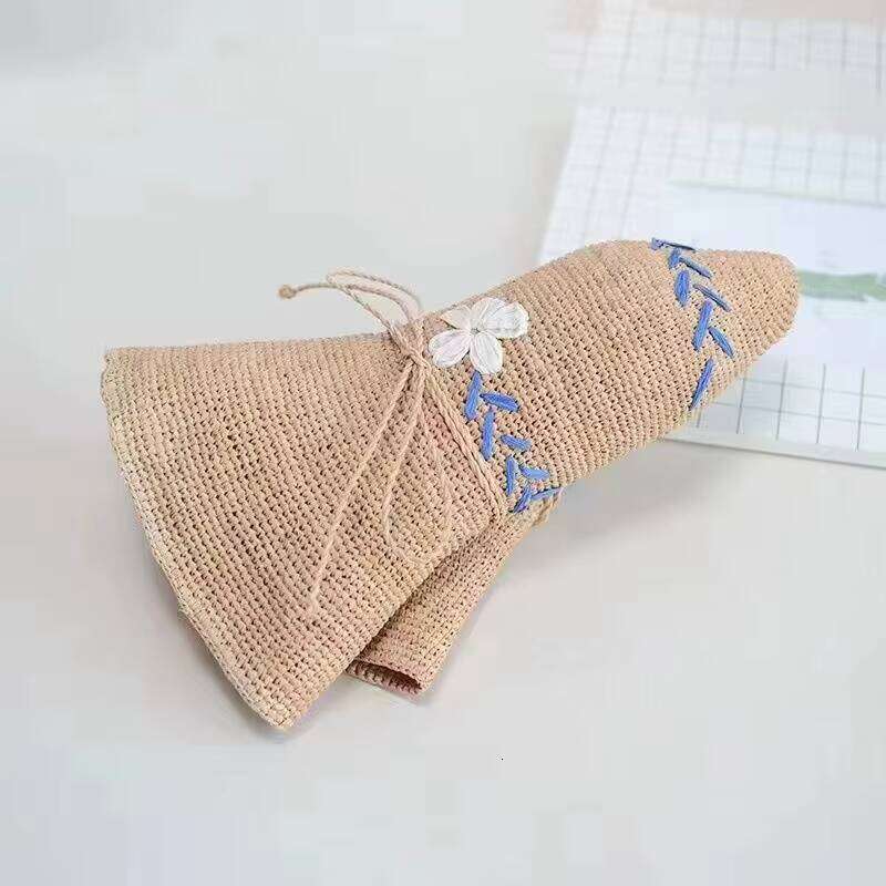 Custom Handmade Crochet Women Embroidery Flower Beach Sun Foldable Bucket Straw Hat