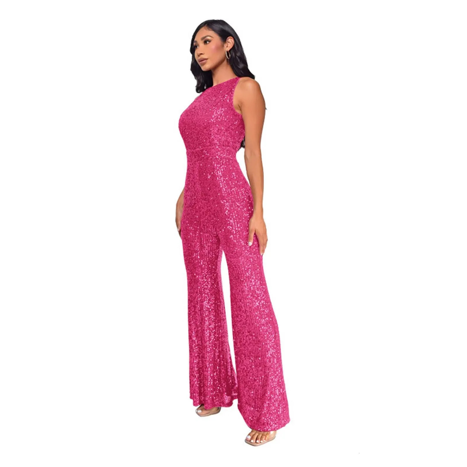 Sparkling Sequins Seamless Jumpsuit One Shoulder Pantsuit With High Waist Smooth Fitted Glamorous Overall Jumpsuit For Woman 250521