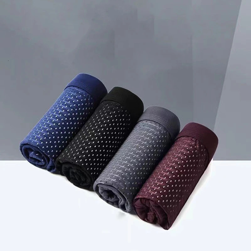 4pcs/lot Mens Underwear Men Boxer Shorts Ice Silk Mesh Boxershorts Plus Size Panties Summer Sexy Breathable Underpants 250605