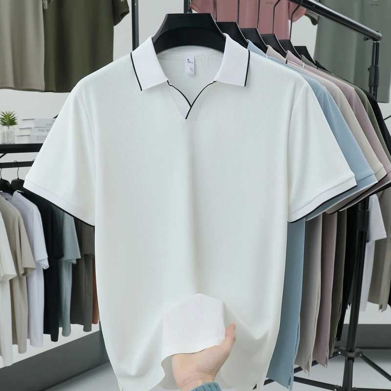 Summer New Mens Short Sleeve Luxury High End Designer Flip Collar Polo Shirt High Quality Silk Comfortable Fashion T-shirt Top XJ250605