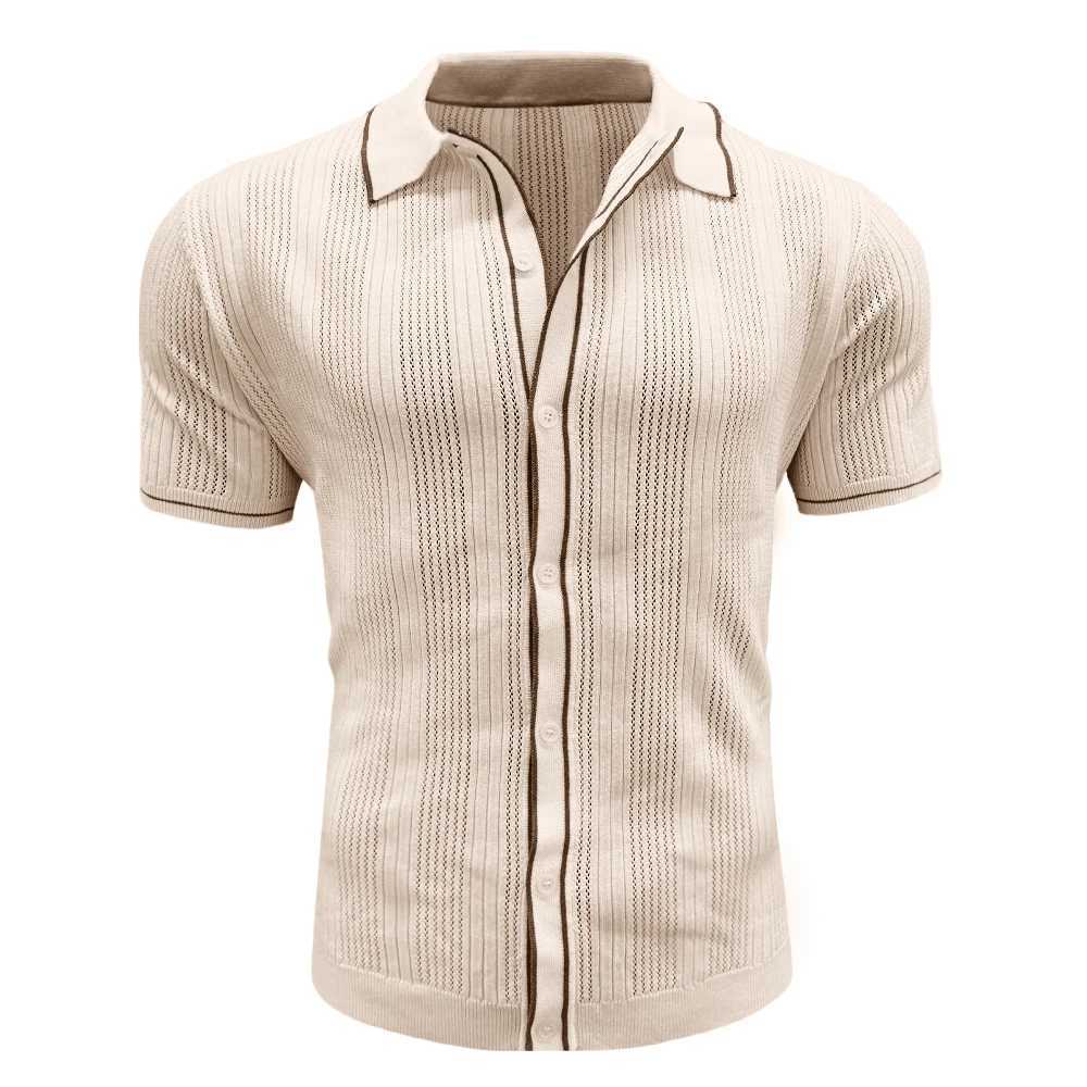Slavinson Mens Short Sleeve Summer Fashion Retro Knit Lapel Top Solid Color Soft Breathable Light Polo Knitwear Men US Size XJ250605