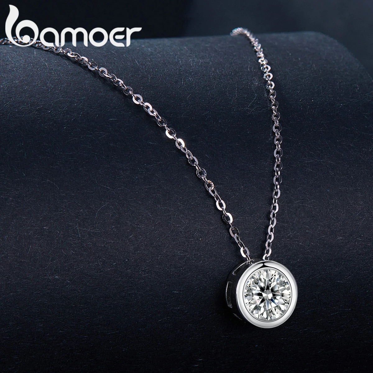 BAMOER 1CT Bezel Moissanite Necklace D color VVS1 Lab Diamond Necklace for Women 925 Sterling Silver Wedding Jewelry Minimalist Women Romantic Gift MS