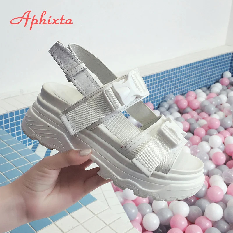 Aphixta 8cm Platform Sandals Women Wedge High Heels Shoes Buckle Leather Canvas Summer Zapatos Mujer Wedges Woman Sandal 250605