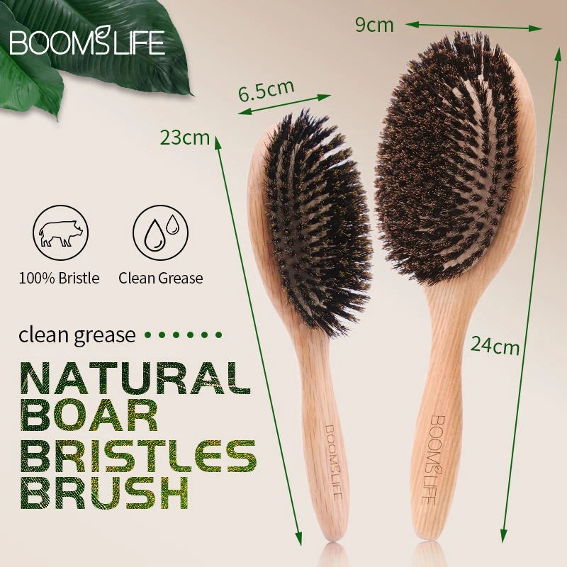 BOOMSLIFE Boar Bristle Hair Brush Women Combs for Hair Wood HairBrush Detangle Straightener Brush Hair Comb Barber Accessories 250603