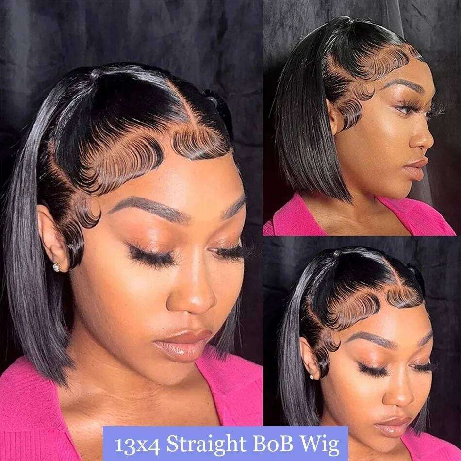 Straight Bob Human Hair 13x6 HD Front 13x7 Transparent Lace Frontal Wigs 5x5 Gluless Ready To Wear For Women 16 Inch