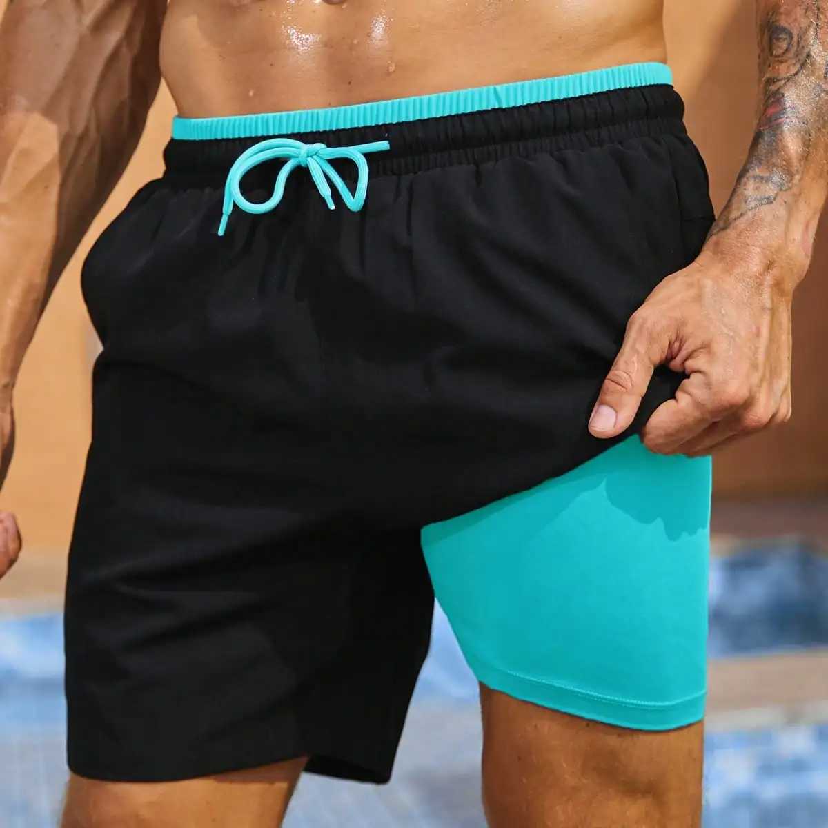 Summer Mens Beach Trousers Double Layer Design Anti-Embarrassment Casual Sports Shorts XJ250605