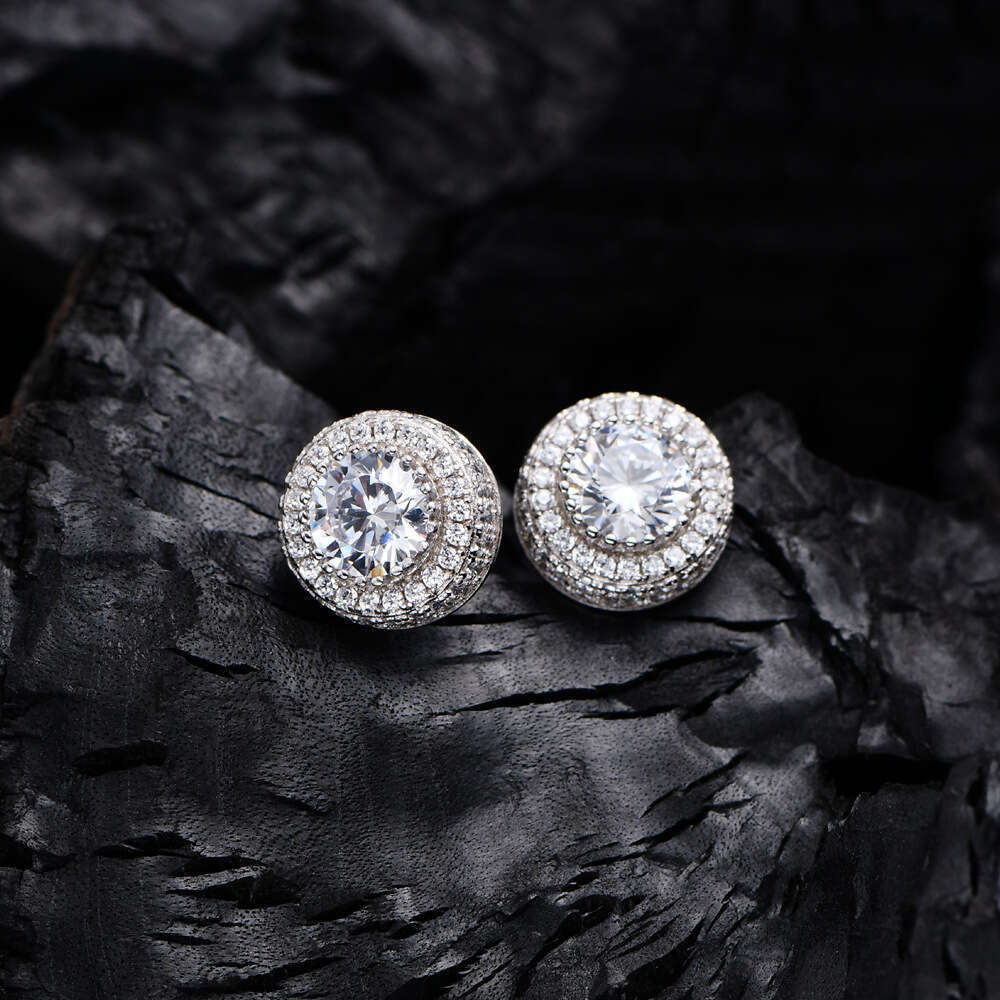 DHGADGETS Moissanite Round Stud Earrings 925 Sterling Silver Halo Earrings for Women Elegant Jewelry