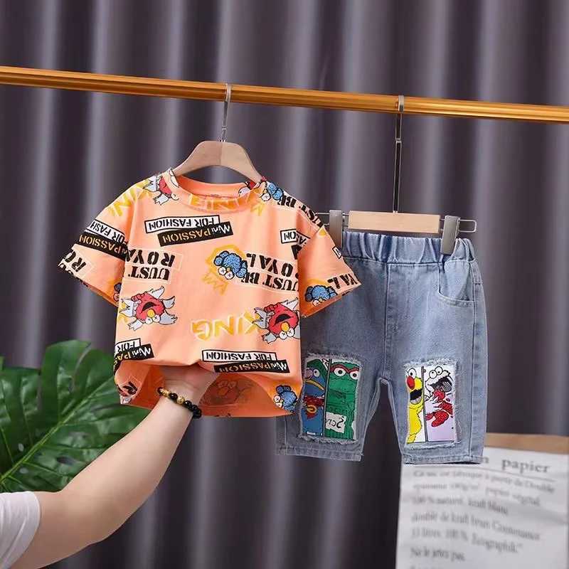 2024 New Summer Casual Toddler Baby Boys/Girls Clothing Suit New Children Cartoon Printed Top + Shorts 2 Pcs/Sets Kids Clothes R250605