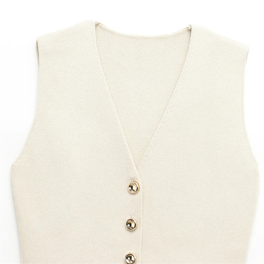 2025 SpringSummer Womens Fashion Buckle Knitted Tank Top Long Skirt Set Metal VestKnitted Small Folded Splicing Ha 250605Z