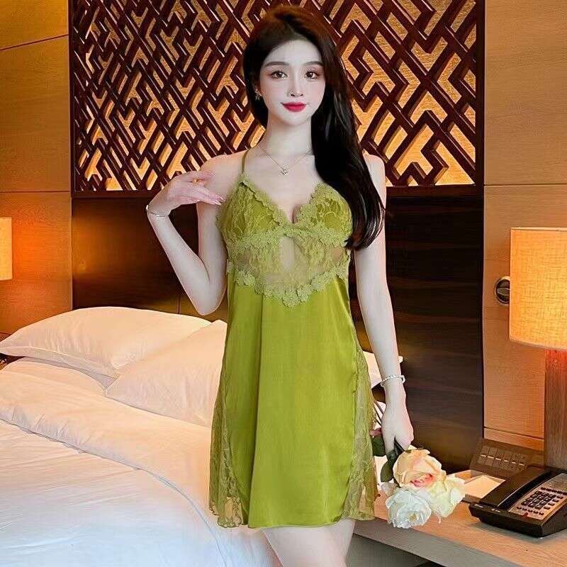 Sexy Strap Nightdress New Women's Summer Pure Desire Style Ice Silk Backless Hollow Out Lingerie Sleepwear Robe Two-Piece Set