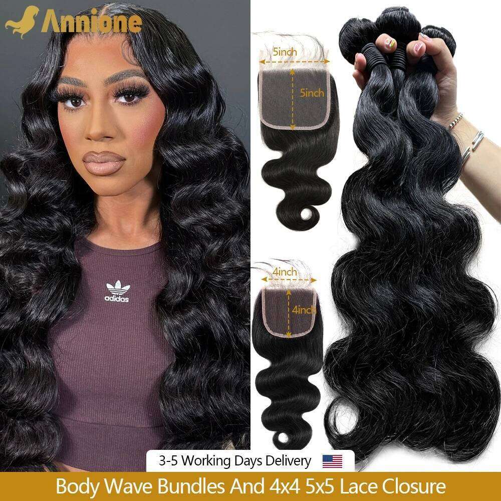 24 Inch Human With 4x4 Brazilian Body Wave Raw Hair Bundles And 5x5 HD Transparent Closure